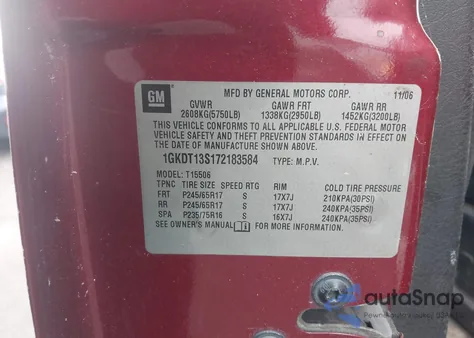 2007 GMC Envoy Sle из США, поврежденный, VIN 1GKDT13S172183584